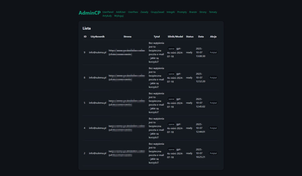 generator treści i contentu sztucznej inteligencji SI AI openai chatgpt gemini pisanie tanich artykułów copywriter