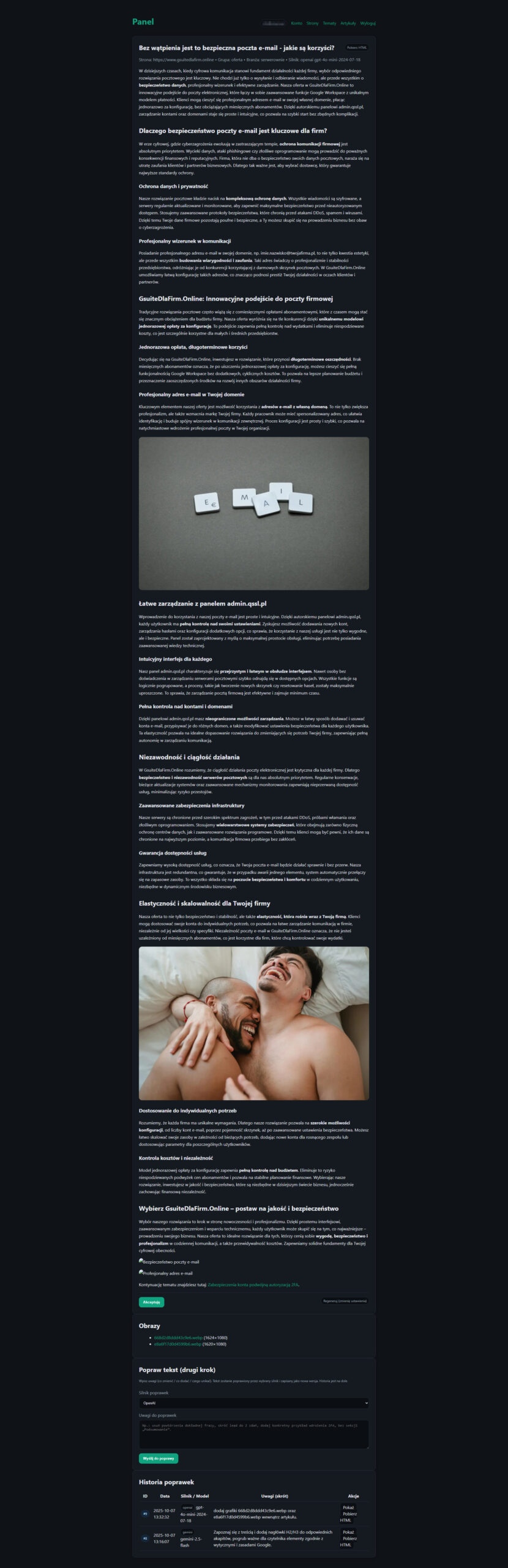 generator treści i contentu sztucznej inteligencji SI AI openai chatgpt gemini pisanie tanich artykułów copywriter