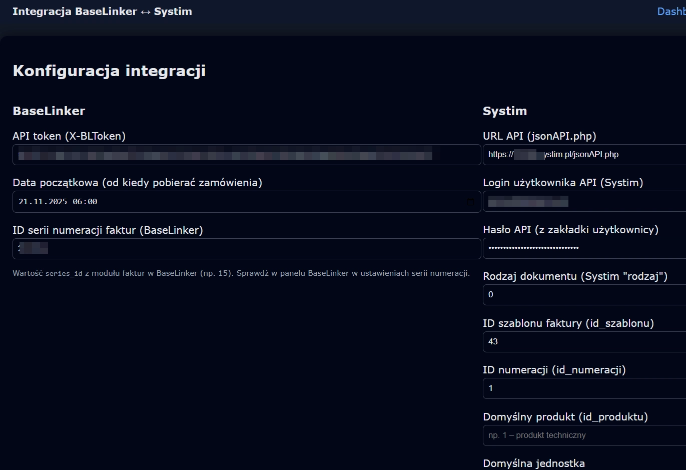 integracja baselinker base.com api systim api